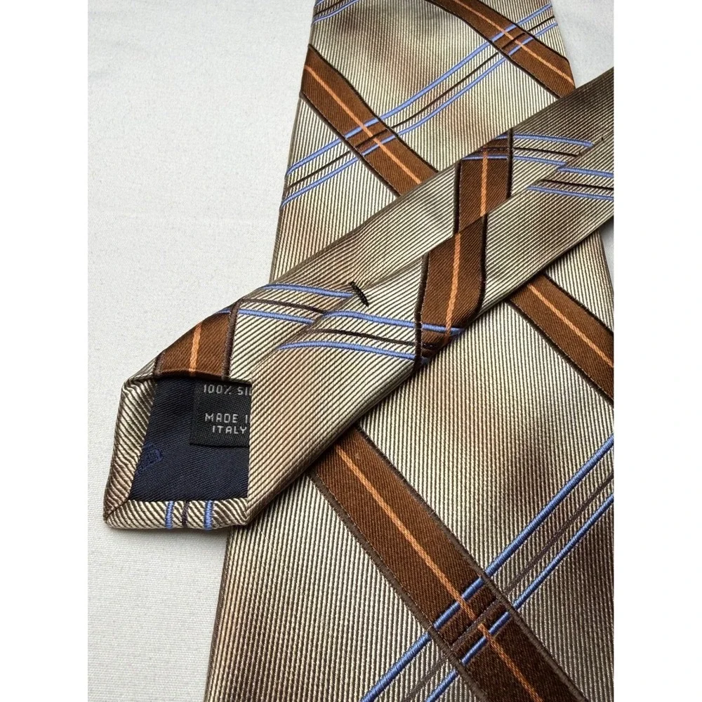 Jos A Bank‎ Silk Tie Mens Brown Blue Plaid Luxury Italian Necktie